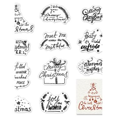Imagem de 11 peças de carimbos claros de Natal para fazer cartões e decorações de álbum de fotos, carimbos de borracha de floco de neve, caixa de presente, selos de silicone transparente para scrapbooking