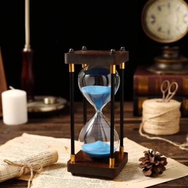 Imagem de Temporizador de ampulheta 30 minutos para presente, relógio de areia de vidro de 1 hora para decoração de casa/mesa/escritório e temporizador de sala de aula (azul, 30 minutos)