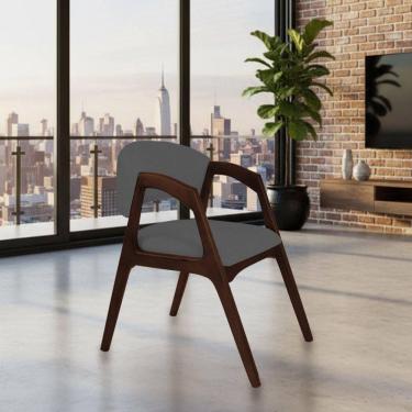 Imagem de Cadeira De Jantar Gabriela Em Madeira E Mdf Castanho Linho Cinza Grafite