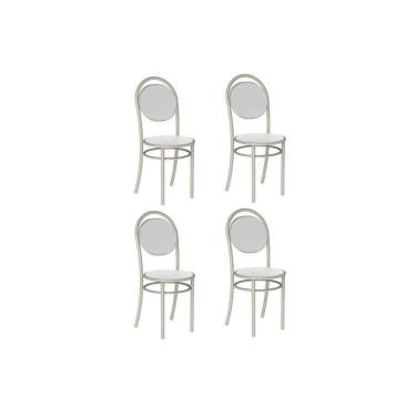 Imagem de Cadeira De Cozinha 190 Aço Kit 4 Uni Prata-courano Branco - Carraro