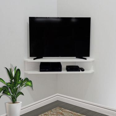 Imagem de Rack Suspenso Para Tv De Até 39” Aparador Bancada Estante De Canto Branco