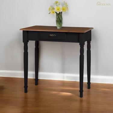 Imagem de Aparador Para Sala Rústico 1 Gaveta Com Pés Torneados - Preto Laca Com Tampo Imbuia Glazer