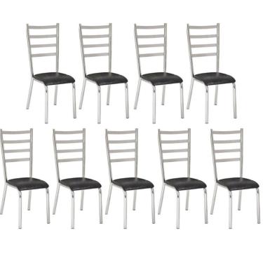 Imagem de Kit 9 Cadeiras Laura Cromada Para Cozinha Preto