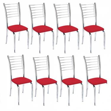 Imagem de Kit 8 Cadeiras Lara Cromada Para Cozinha Vermelho