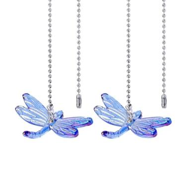 Imagem de LONGSHENG - SINCE 2001 - Pacote com 2 correntes de extensão para ventilador de teto com corrente decorativa de vidro azul libélula 50,8 cm conjunto de corrente de puxar para ventilador para luz de
