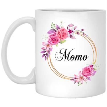 Imagem de GavinsDesigns Momo Flower Novidade Caneca de Café Presente para o Dia das Mães - Momo Flores Rosa em Moldura Dourada - Nova Caneca Momo Flor - Presentes de Aniversário para Momo - Caneca de Café Momo