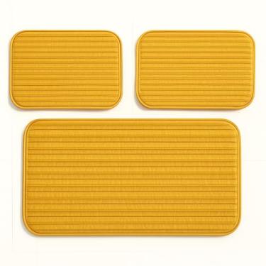 Imagem de Passadeira, Tapete de Cozinha Antiderrapante 3 Peças Antiderrapante Veludo Luxo Canelado, PráTico e VersáTil(Amarelo)