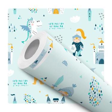 Imagem de Papel de Parede Adesivo Medieval Dragão Azul Infantil Bebê Moderno Qua