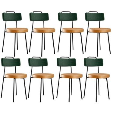 Imagem de Kit 8 Cadeiras Cozinha Sala Jantar Barcelona L02 Facto Verde Musgo Couríssimo Whisky - Lyam Decor