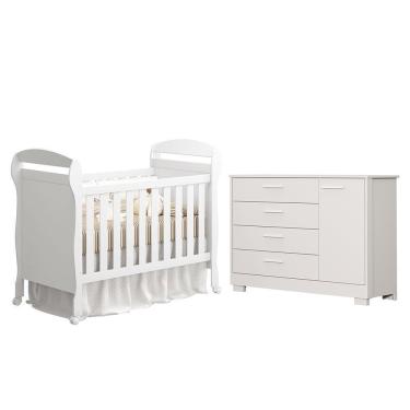 Imagem de Jogo De Quarto Infantil Cômoda Zaki E Berço Mini Cama Danny Branco Fosco - Reller Móveis Branco Fosco