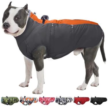 Imagem de IKIPUKO Casaco para cães quentes de inverno para cães grandes, roupa de neve refletiva com arnês de lã, jaqueta de neve, impermeável, roupas para climas frios