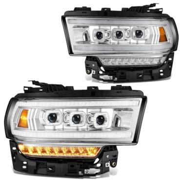 Imagem de DNA MOTORING Faróis cromados para projetor de seta âmbar com LED duplo DRL compatível com Ram 2500/3500/4500/5500 2019-2024, CH2502338, CH2503338, 68406277AD, 68406276AE, HL-HAY-076-CH