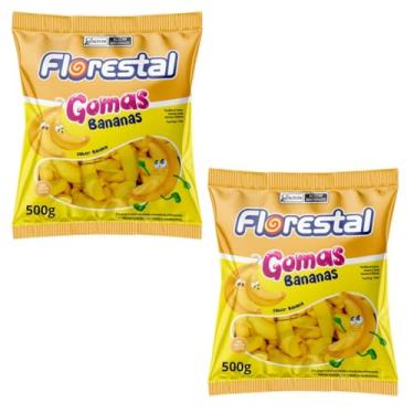 Imagem de Kit 2 Pacotes Bala De Goma Bananas 500g Florestal | Jujuba - Total 1Kg