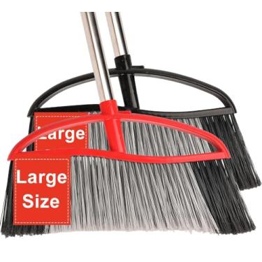 Imagem de MuLing Conjunto de 2 vassouras resistentes ao ar livre, vassouras para todo terreno de 39,9 cm com alça ajustável longa e cerdas rígidas para pátio, garagem, quintal, jardim (preto e vermelho)