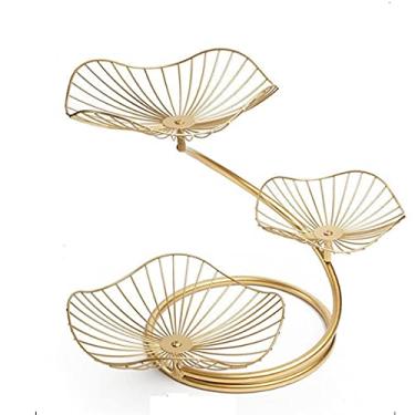 Imagem de Cesta de frutas de bancada, estável, 3 camadas, suporte de exibição de lanche (cor: preto) (ouro)