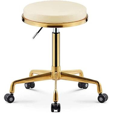 Imagem de BSNANCA Banqueta redonda com rodinhas Cadeira rolante Salão Loja Cadeira Altura (Cor: Azul) (Branco) (Azul) (Branco) (Branco)