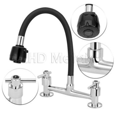 Imagem de Torneira Misturador Gourmet Flexível Preto Cozinha Mesa 1/4V - Lhd Met