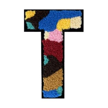 Imagem de 1 Patch de letra de chenille de ferro de camuflagem de 11,4 cm – Adesivos do alfabeto para roupas, jaquetas, mochilas, chapéus para decoração personalizada, nome personalizado e artesanato. (T)