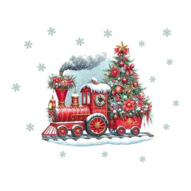 Imagem de HuGei Adesivos de parede de Natal, adesivos de festa de inverno, faça você mesmo, floco de neve, trenzinho de Natal, presentes para decoração de casa, como sala de estar, quarto, banheiro, quarto de
