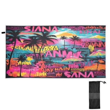 Imagem de Blueangle Toalha de praia com palmeiras tropicais - Toalhas de viagem compactas e leves - Toalha de secagem rápida super absorvente para natação, acampamento e férias (266)