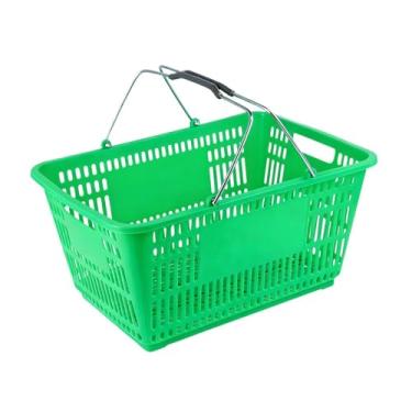 Imagem de IEUDNS Cesto de compras, organizador de armazenamento, suporte de metal com alça, ideal para supermercados, para alimentos, frutas, brinquedos e, Verde