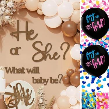 Imagem de Decalques grandes de madeira reveladores de gênero para pano de fundo, balões de menino ou menina de 91 cm para ele ou ela, decorações para arco de balão, adesivo de arco de balão Oh, sinal de chá de