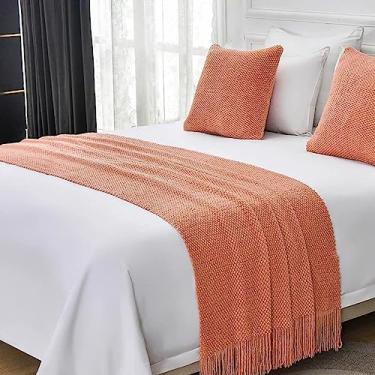 Imagem de JONKMY Colcha de cama de corredor de cama moderna cor sólida tricotado cobertor de cama borla luxo macio confortável roupa de cama protetor para pé da cama toalha de cama decoração - rosa ||45 * 45 cm