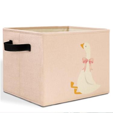 Imagem de HSIASHENG Coquette Caixa de armazenamento de ganso rosa com alças, decoração de berçário de ganso, cesto de roupa dobrável, organizador de brinquedos para quarto de meninas, sala de jogos, banheiro