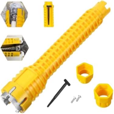 Imagem de Chave multiuso ajustavel, encanamento e torneira, remover, instalar, reparar, apertar, plastico e amarelo
