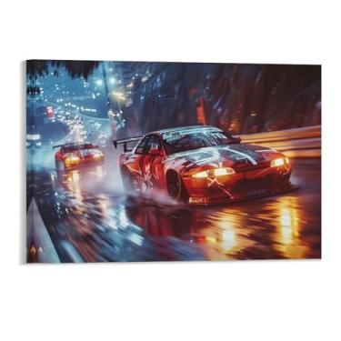 Imagem de HouLaiZhe Drift Car S15 Rainy Night Jdm Car Cool Posters Canvas Wall Estética Sala Decoração de Parede Impressões Galeria Sala Decoração de Parede para Quarto Sala de Estar Escritório 28 x 43 cm