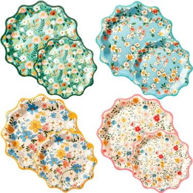 Imagem de Glazeal 80 pratos de papel floral, 20 e 25 cm, conjunto de pratos descartáveis de jantar e sobremesa de 2 tamanhos para casamento, chá de bebê, chá de panela, aniversário, decorações de chá