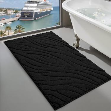 Imagem de LUMI Tapete de banheiro minimalista, tapete de banho macio absorvente antiderrapante, tapete de microfibra de secagem rápida para banheiro moderno, banheira, 112 x 61 cm, Halo