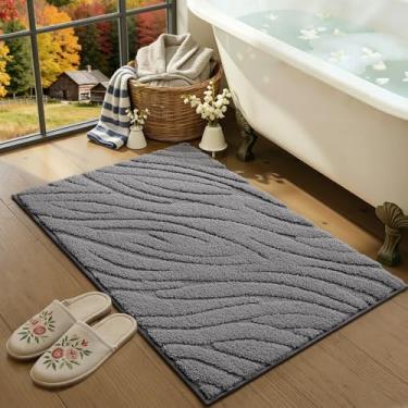 Imagem de LUMI Tapete de banheiro minimalista, tapete de banho macio absorvente antiderrapante, tapete de microfibra de secagem rápida para banheiro moderno, banheira, 91 cm x 61 cm, cinza escuro