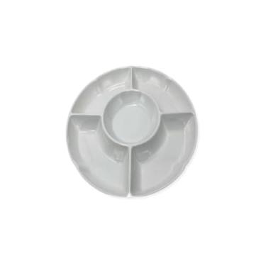 Imagem de Petisqueira Redonda 5 Divisórias, 30cm Diâmetro, Branco, Melamina, para Salgados e Aperitivos