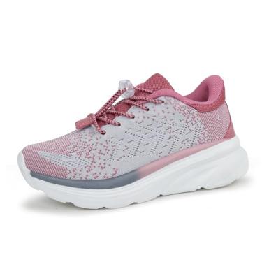 Imagem de Tobfis Tênis de corrida esportivo para meninos e meninas com suporte de arco elástico leve e respirável (bebê/criança pequena/criança grande), Cinza/rosa, 11 Little Kid