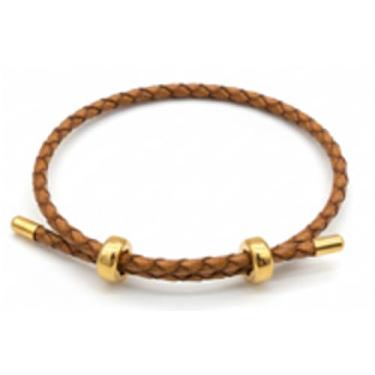 Imagem de Pulseira de couro trançado de aço inoxidável banhado a ouro 18 K para mulheres e homens - Pulseira ajustável de couro bovino genuíno - Joia minimalista da amizade boêmia, presente, One Size, Couro
