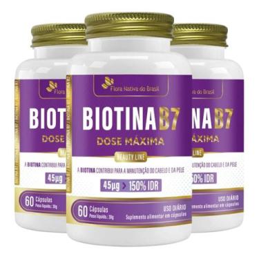 Imagem de Kit 3x Biotina B7 45ug 150% IDR 60 Capsulas Flora Nativa do Brasil