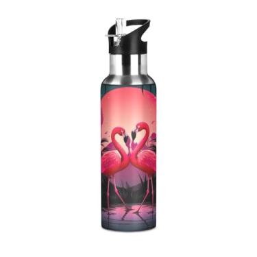Imagem de Burbuja Garrafa de água de aço inoxidável Flamingo at Sunset, garrafas de água isoladas a vácuo com tampa de canudo para esportes, academia, escola - à prova de vazamento e suor, sem BPA, 590 ml