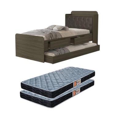 Imagem de Bicama Solteiro Tamires em MDF com estrado de madeira Gavetas Bau Capi