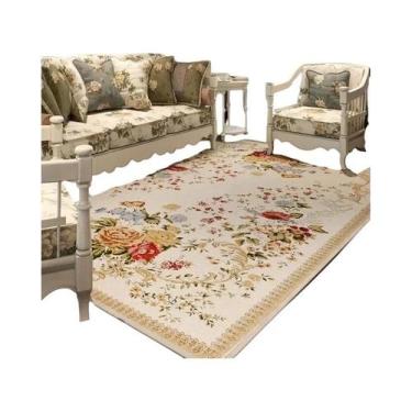 Imagem de Tapete Grande Retrô Com Estampa Floral Lavável Para Quarto Infantil, T