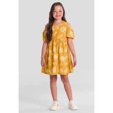 Imagem de Vestido infantil menina com flores Brandili -Amarelo, 10, Amarelo