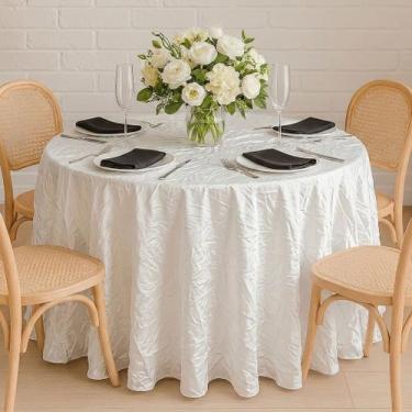 Imagem de Toalha de Mesa Redonda para Buffet em Cetim Amassado Branco, 3,10