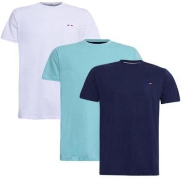 Imagem de Kit Camiseta Industrie Básica Bordada França Clássico  Algodão Premium Masculina 3 peças Cores-Masculino