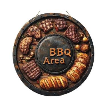 Imagem de Placa Decorativa Retrô De Madeira Para Área De Churrasco, Circular 2D,