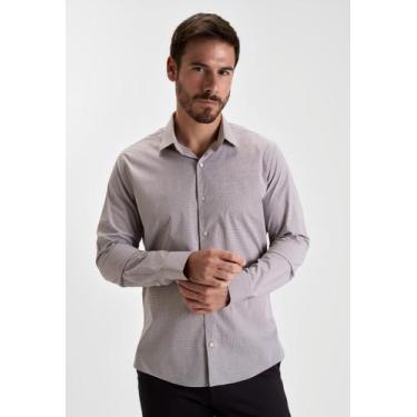 Imagem de Camisa docthos slim manga longa micro xadrez poliamida, 052 areia clar