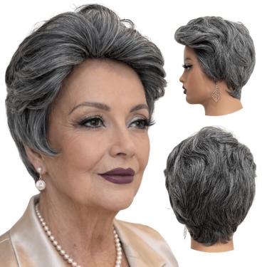 Imagem de Peruca curta pixie unissex preta grisalha orgânica