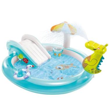 Imagem de Piscina Infantil Playground Jacaré Esguicha Água Inflável 160 Litros -