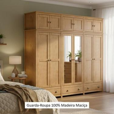 Imagem de Guarda Roupa Bipartido 12 Portas 3 Gavetas em Madeira Maciça - Linha T