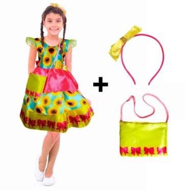 Imagem de Vestido Festa Junina Infantil Menina Girassol Com Bolsa + Tiara - Fant