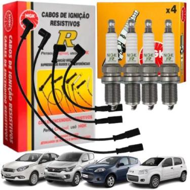 Imagem de Kit Jogo Cabos E Velas De Ignição Fiat Uno Palio Evo Mobi 1.0 8v - Ngk